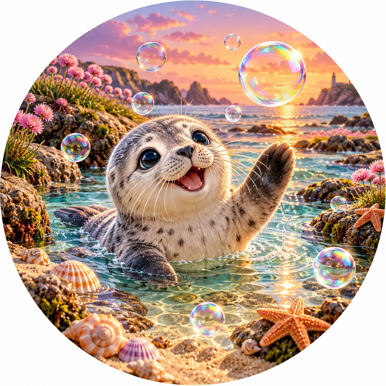 Seaside Bubble Seal coaster design