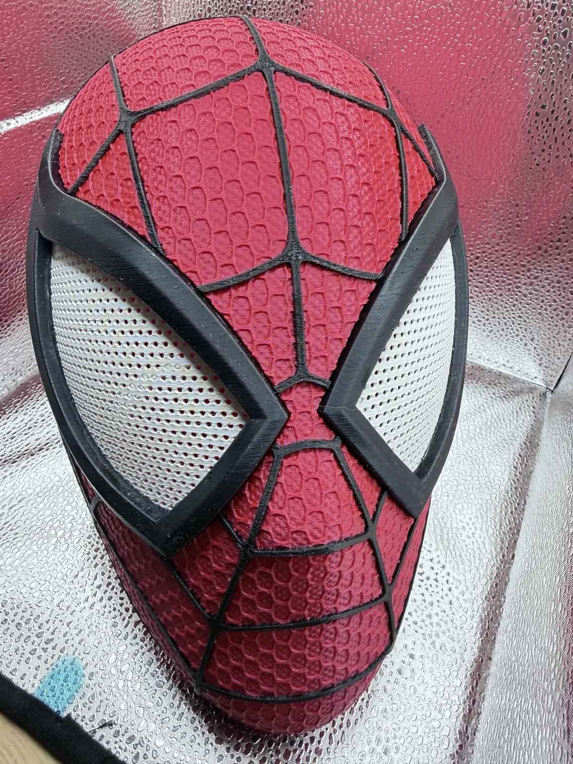 Finished red Spider-Man helmet